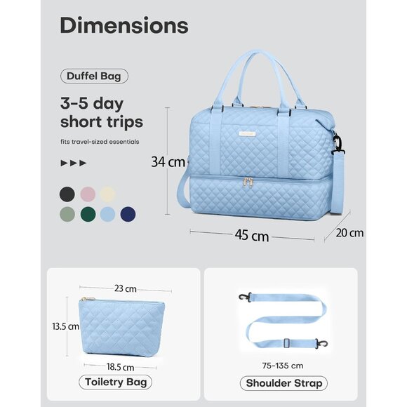 Hotor Women Blue Large Overnight with Shoe Compartment  Travel Duffel Bag - Picture 2 of 2